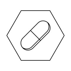 Pill Capsule, Medicine, vector mark symbols. Black outline design. Isolated icon.