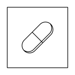 Pill Capsule, Medicine, vector mark symbols. Black outline design. Isolated icon.