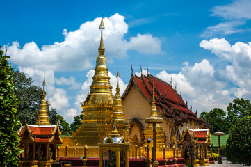  landscape view of Wat Phatarthaduang temple ( 5 Pagodas temple ) at Li district , Lamphun city ,Thailand