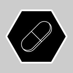 Pill Capsule, Medicine, vector mark symbols. White outline design. Isolated icon.