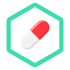Red Pill Capsule, Medicine, vector mark symbols green style. Isolated icon.