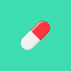 Red Pill Capsule, Medicine, vector mark symbols green style. Isolated icon.