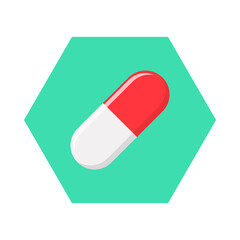 Red Pill Capsule, Medicine, vector mark symbols green style. Isolated icon.