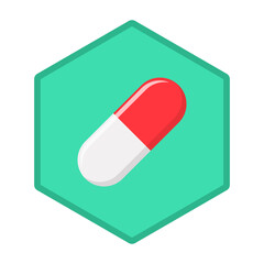 Red Pill Capsule, Medicine, vector mark symbols green style. Isolated icon.