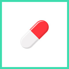 Red Pill Capsule, Medicine, vector mark symbols green style. Isolated icon.
