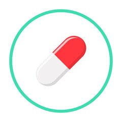 Red Pill Capsule, Medicine, vector mark symbols green style. Isolated icon.