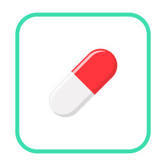 Red Pill Capsule, Medicine, vector mark symbols green style. Isolated icon.