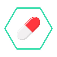 Red Pill Capsule, Medicine, vector mark symbols green style. Isolated icon.