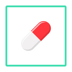 Red Pill Capsule, Medicine, vector mark symbols green style. Isolated icon.