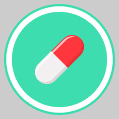Red Pill Capsule, Medicine, vector mark symbols green style. Isolated icon.