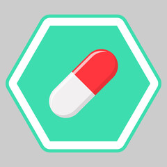 Red Pill Capsule, Medicine, vector mark symbols green style. Isolated icon.