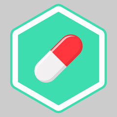Red Pill Capsule, Medicine, vector mark symbols green style. Isolated icon.