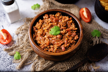 Chili con carne in a bowl