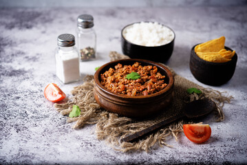 Chili con carne in a bowl