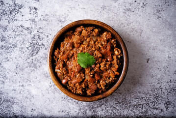 Chili con carne in a bowl