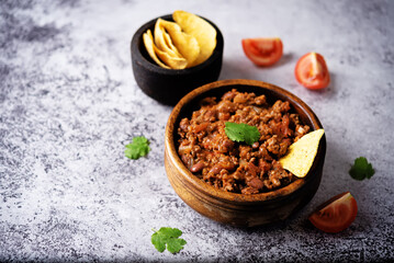 Chili con carne in a bowl