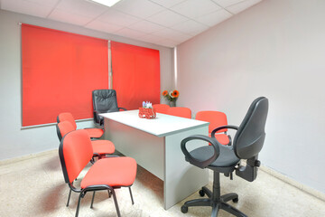 Meeting Space Without People In A Working Office. Concept Of A Business Room. Meeting Space Without People In A Working Office. Concept Of A Business Room.