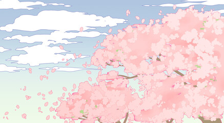 桜吹雪の空　薄明の空