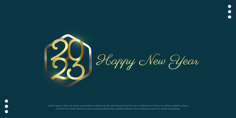 Gold style 2023 happy new year logo vector illustration greeting card