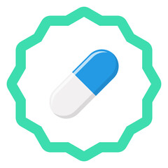 Blue Pill Capsule, Medicine, vector mark symbols green style. Isolated icon.