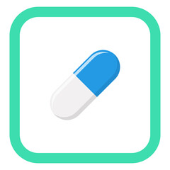Blue Pill Capsule, Medicine, vector mark symbols green style. Isolated icon.