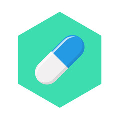 Blue Pill Capsule, Medicine, vector mark symbols green style. Isolated icon.