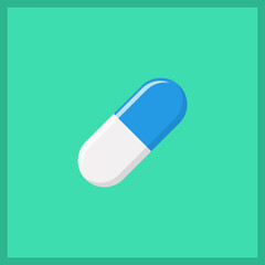 Blue Pill Capsule, Medicine, vector mark symbols green style. Isolated icon.