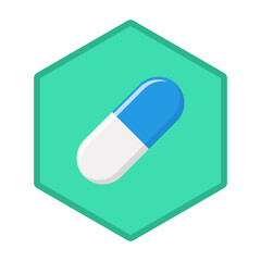 Blue Pill Capsule, Medicine, vector mark symbols green style. Isolated icon.