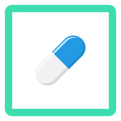 Blue Pill Capsule, Medicine, vector mark symbols green style. Isolated icon.