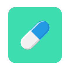 Blue Pill Capsule, Medicine, vector mark symbols green style. Isolated icon.