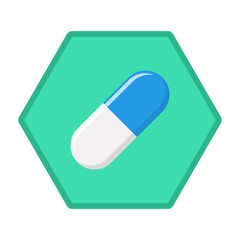 Blue Pill Capsule, Medicine, vector mark symbols green style. Isolated icon.