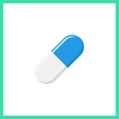 Blue Pill Capsule, Medicine, vector mark symbols green style. Isolated icon.