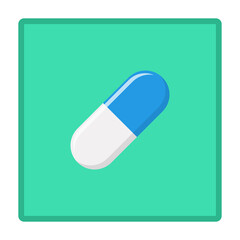 Blue Pill Capsule, Medicine, vector mark symbols green style. Isolated icon.
