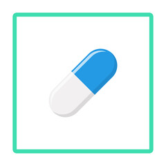 Blue Pill Capsule, Medicine, vector mark symbols green style. Isolated icon.
