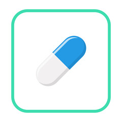 Blue Pill Capsule, Medicine, vector mark symbols green style. Isolated icon.