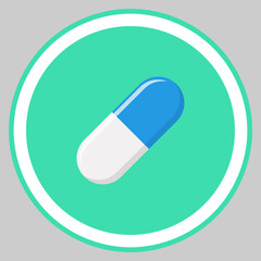 Blue Pill Capsule, Medicine, vector mark symbols green style. Isolated icon.