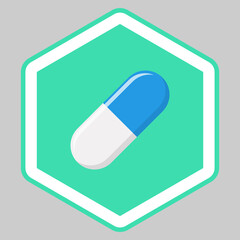 Blue Pill Capsule, Medicine, vector mark symbols green style. Isolated icon.