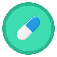 Blue Pill Capsule, Medicine, vector mark symbols green style. Isolated icon.