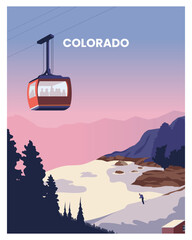 sunset in Colorado with ski lift. travel to Colorado United State. landscape background. vector illustration with minimalist style suitable for poster, postcard, art print. © Butter Bites