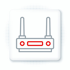 Line Router and wi-fi signal icon isolated on white background. Wireless ethernet modem router. Computer technology internet. Colorful outline concept. Vector