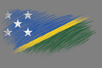 3D Flag of Solomon Islands on vintage style brush background.
