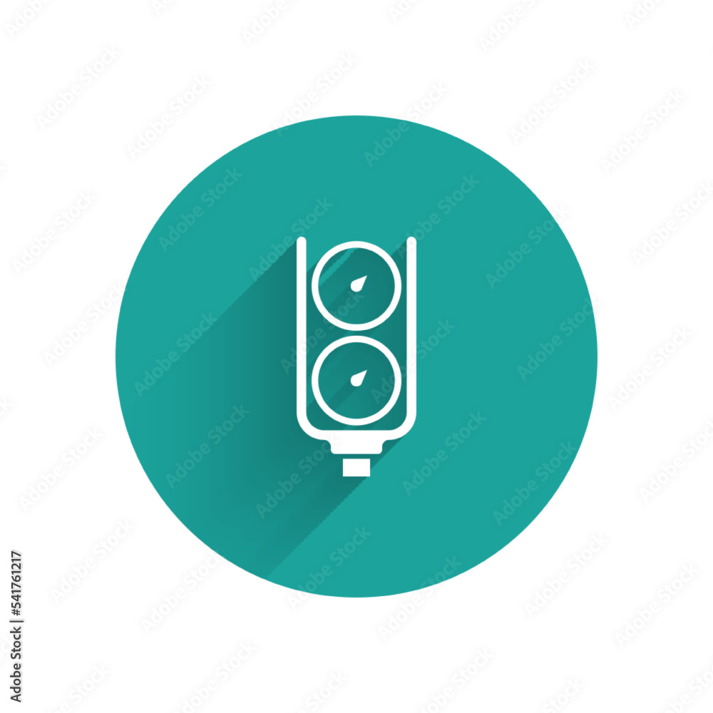 Poster white gauge scale icon isolated with long shadow. satisfaction, temperature, manometer, risk, rating