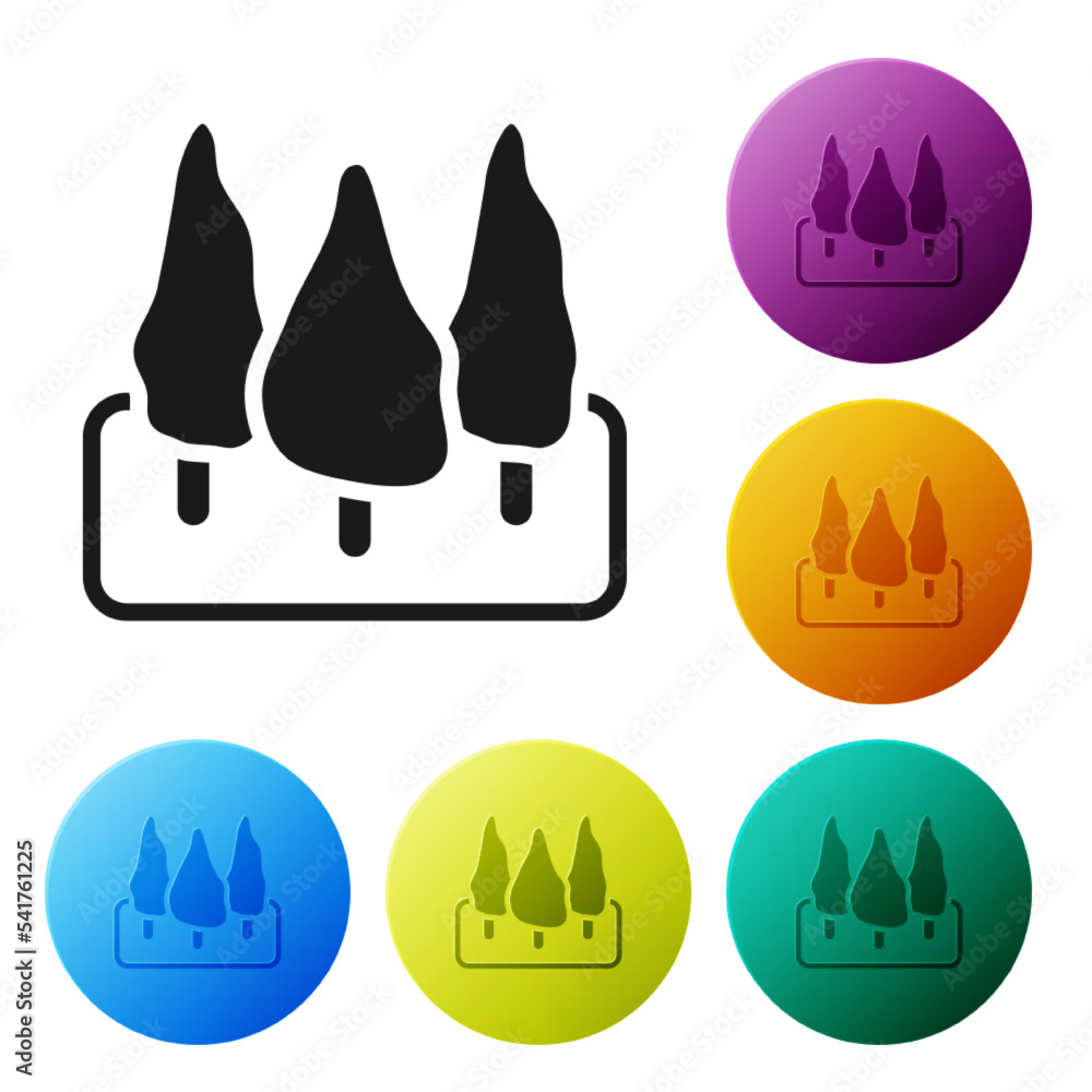 Aufkleber black trees icon isolated on white background. forest symbol. set icons in color circle buttons. vec