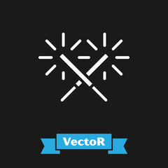 White Sparkler firework icon isolated on black background. Festive Christmas sparkler candle lights. Merry Christmas and Happy New Year. Vector