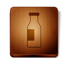 Brown Closed glass bottle with milk icon isolated on white background. Wooden square button. Vector