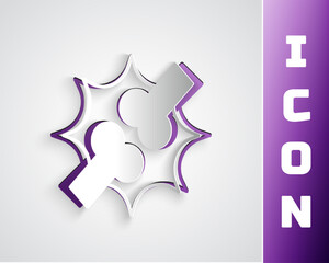 Obraz premium Paper cut Joint pain, knee pain icon isolated on grey background. Orthopedic medical. Disease of the joints and bones, arthritis. Paper art style. Vector