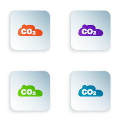 Color CO2 emissions in cloud icon isolated on white background. Carbon dioxide formula, smog pollution concept, environment concept. Set colorful icons in square buttons. Vector