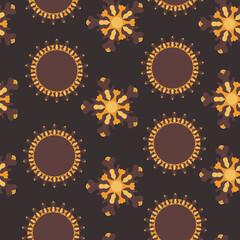 Seamless pattern with geometric aboriginal ornament. Ethnic tribal rounded color background. Afican, australian motiph. Dots painting. Vector illustration, template design for cloth, card, fabric