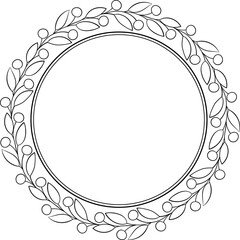 Branch with berries round frame on transparent background