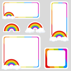 Notebook labels, rainbow frame with rainbow and clouds design.